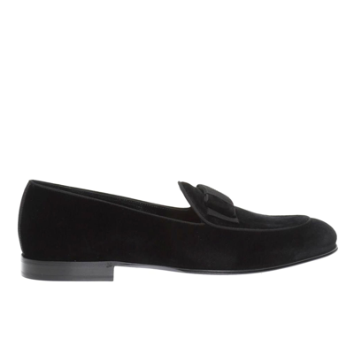 Shop Dolce & Gabbana Gg Velvet Loafers In Black