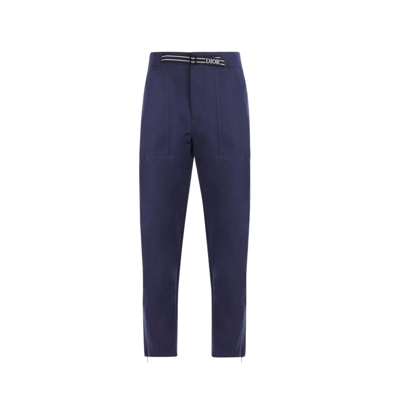 Shop Dior Logo Belt Pants In Blue