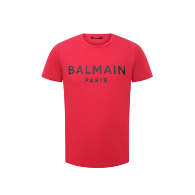 Shop Balmain Cotton Logo T-shirt In Red