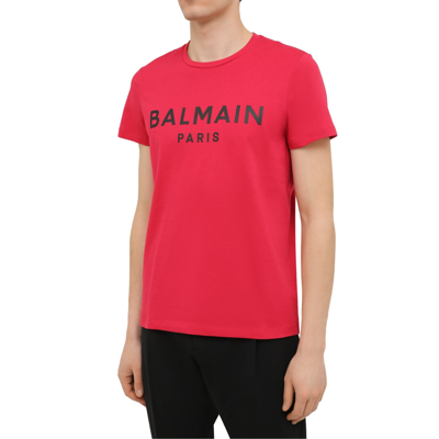 Shop Balmain Cotton Logo T-shirt In Red