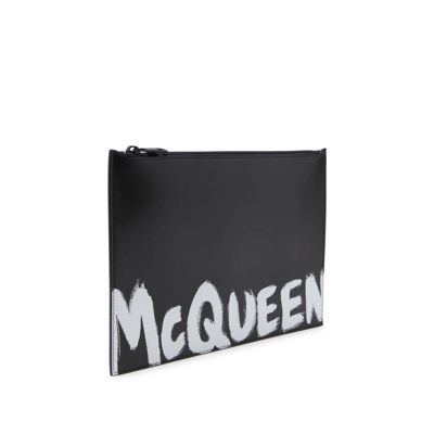 Shop Alexander Mcqueen Leather Logo Clutch In Black