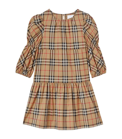 Shop Burberry Kids Vintage Check Puff-sleeved Dress (3-10 Years) In Neutrals