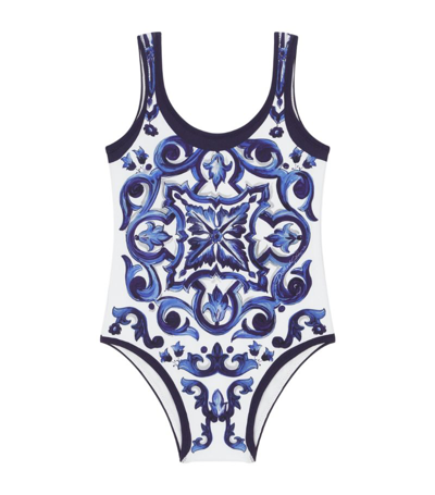Shop Dolce & Gabbana Kids Majolica Print Swimsuit (3-18 Months) In Multi