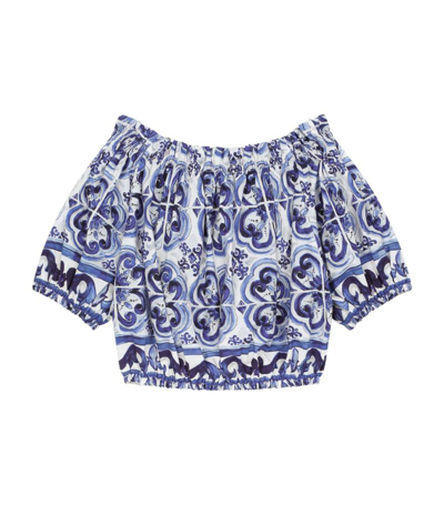 Shop Dolce & Gabbana Majolica Print Off-the-shoulder Top (2-6 Years) In Multi