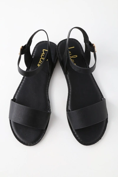 Lulus Hearts And Hashtags Black Flat Sandal Heels In Black