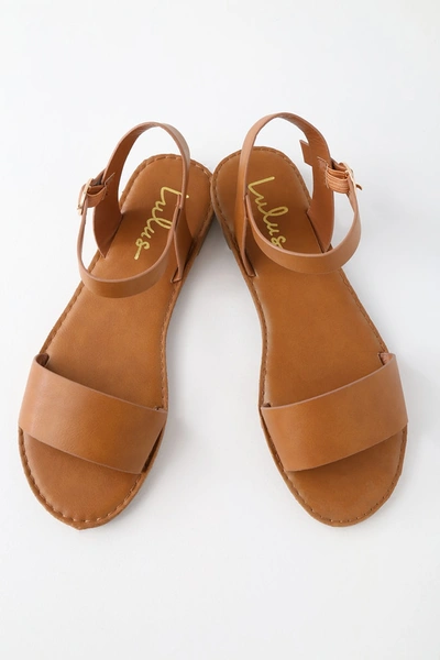 Lulus Hearts And Hashtags Tan Flat Sandal Heels In Tan