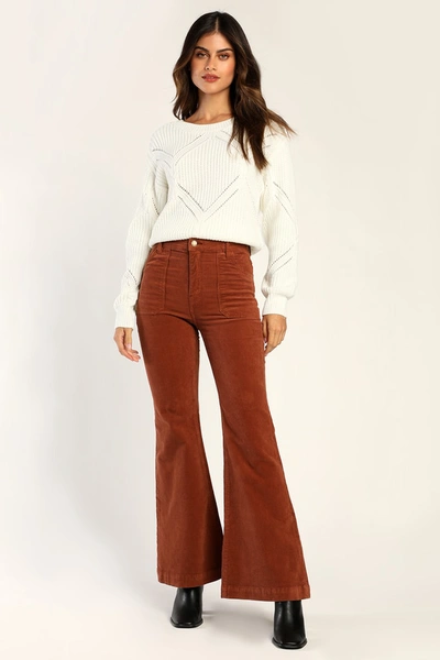 Shop Rolla's East Coast Rusty Brown Corduroy High Rise Flare Pants