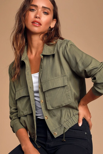 Shop Lulus Eldora Olive Green Cropped Utility Jacket