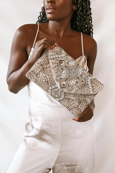 Lulus Sparkling Evening Gold Beaded Clutch In Gold