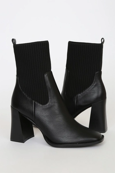 Lulus Naynee Black Square Toe Mid-calf High Heel Boots In Black