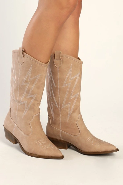 Shop Dirty Laundry Josea Natural Pointed-toe Mid-calf Western High Heel Boots In Beige