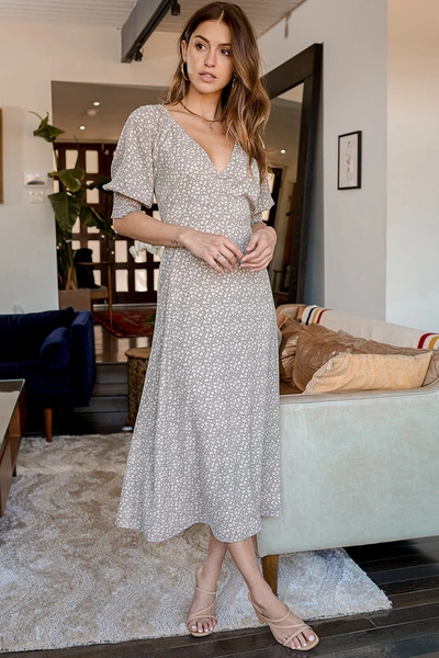 Lulus X Lush Times With You Sage Green Floral Print Puff Sleeve Midi Dress In Sage Green