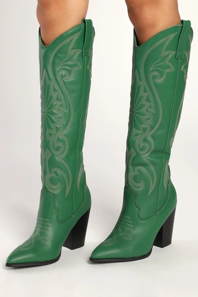 Steve Madden Lasso Green Leather Pointed-toe Knee High Cowboy Heel Boots | ModeSens