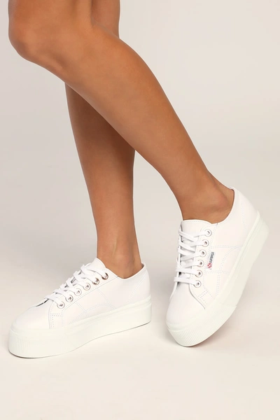 Shop Superga 2790 Nappa Big Eyelets White Rose Gold Leather Platform Sneakers