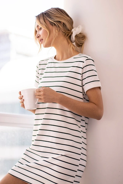 Shop Lulus Cafe Society Black And Cream Striped Shirt Dress