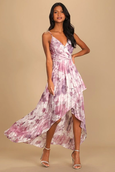Lulus An Enchanting Dream Purple Multi Print High-low Maxi Dress In Purple