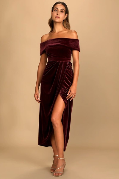 Shop Lulus I'm Enchanted Burgundy Velvet Off-the-shoulder Maxi Dress