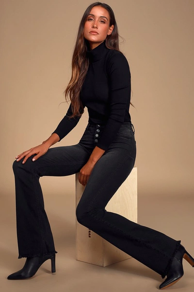 Lulus Trina Washed Black Button-fly Flared Jeans In Black