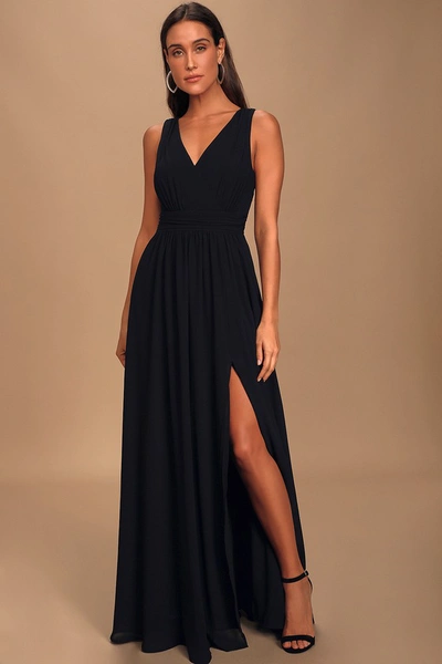 Lulus Thoughts Of Hue Black Surplice Maxi Dress In Black