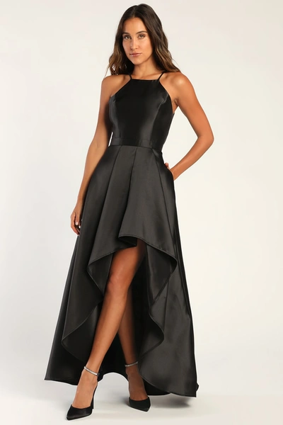 Lulus Broadway Show Black High-low Maxi Dress In Black