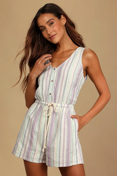 Lulus Forever Adventure Lilac Multi Striped Drawstring Romper In Lilac