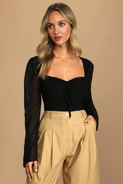 Shop Lulus Be Your Date Black Bustier Backless Long Sleeve Bodysuit