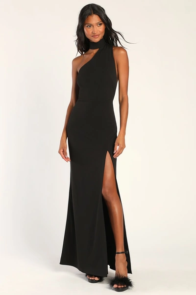 Shop Lulus Keep It Interesting Black Asymmetrical Cutout Halter Maxi Dress