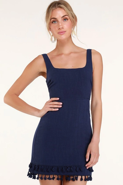 Shop Lulus Feel The Sunshine Navy Blue Tassel Mini Dress