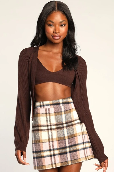 Pink plaid mini skirt outfit sale