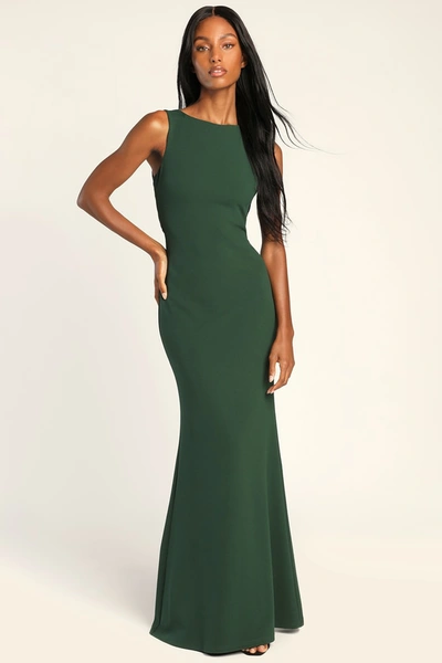 Lulus Love In Your Eyes Hunter Green Knotted Mermaid Maxi Dress In Green