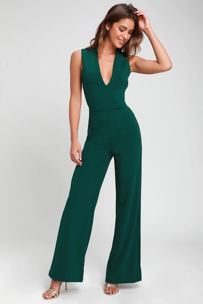 Lulus Thinking Out Loud Hunter Green Backless Jumpsuit In Green