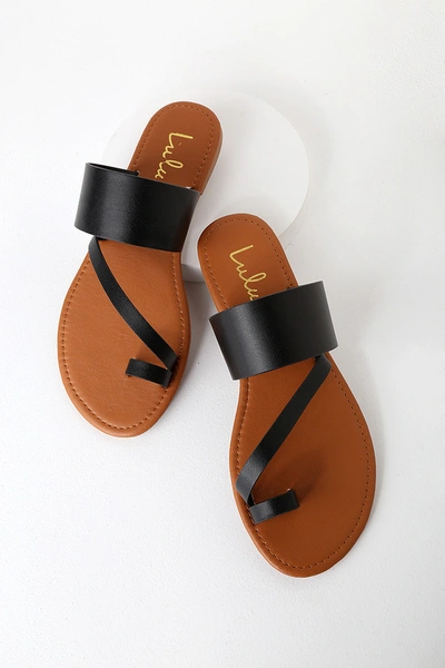 Shop Lulus Avena Black Flat Sandals