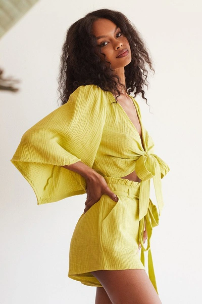 Lulus Friendship Lime Green Tie-front Crop Top In Green