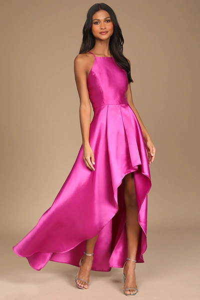 Lulus Broadway Show Magenta High-low Maxi Dress In Magenta