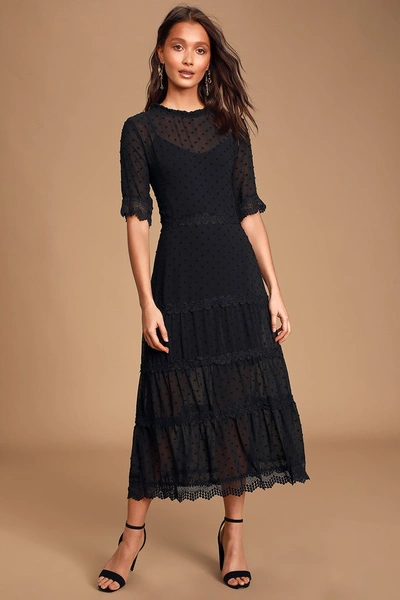 Shop Lulus Dreaming Of You Black Swiss Dot Midi Dress