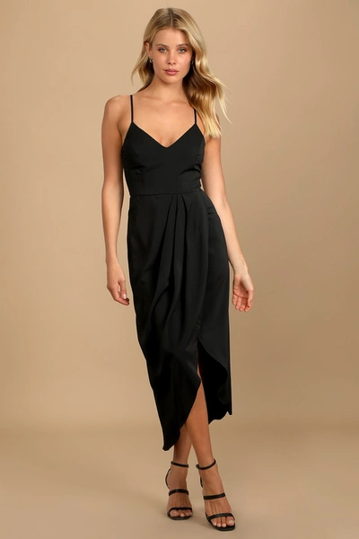 Lulus Reinette V-neck Midi Dress In Black