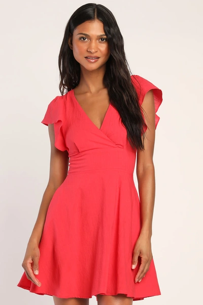Shop Lulus Sweeten Me Up Red Flutter Sleeve Mini Dress With Pockets