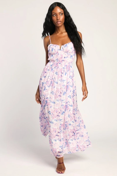 Shop Lulus Total Darling Pink Multi Floral Print Notched Bustier Maxi Dress