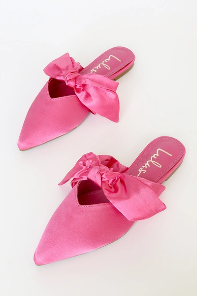 Shop Lulus Sylviee Pink Satin Pointed-toe Bow Mules