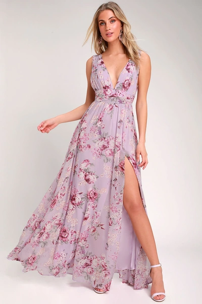 Lulus Garden Meandering Lavender Floral Print Maxi Dress In Purple