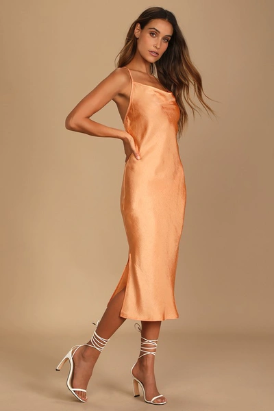 Shop 4th & Reckless Lowe Light Orange Strappy Midi Dress