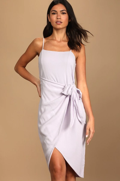 Shop Lulus Stay Sunny Lavender Faux Wrap Midi Dress In Purple