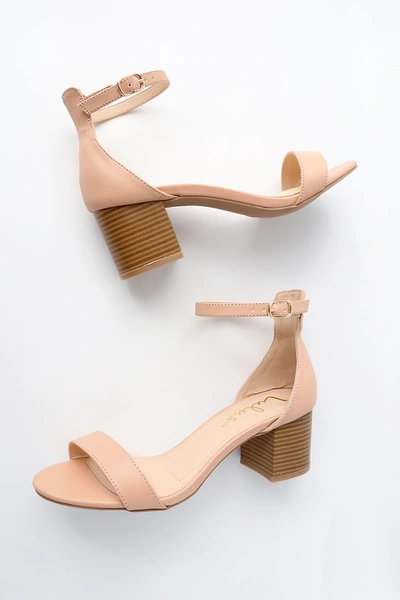 Shop Lulus Harper Almond Stacked Ankle Strap Heels In Beige