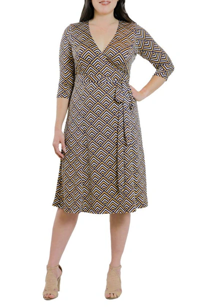 Shop Kiyonna Essential Wrap Dress In Golden Geometric Print