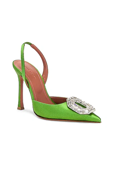 Shop Amina Muaddi Camelia Satin 105 Sling Heel In Light Jungle