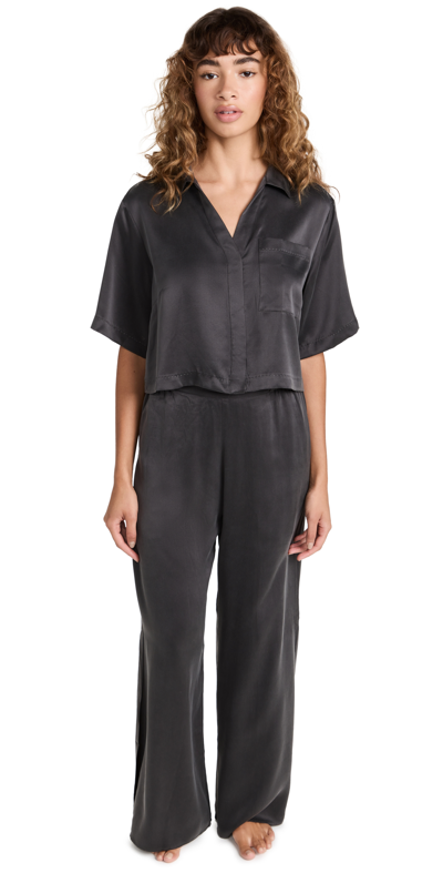 Lunya Washable Silk High Rise Pant Set In Meditative Grey