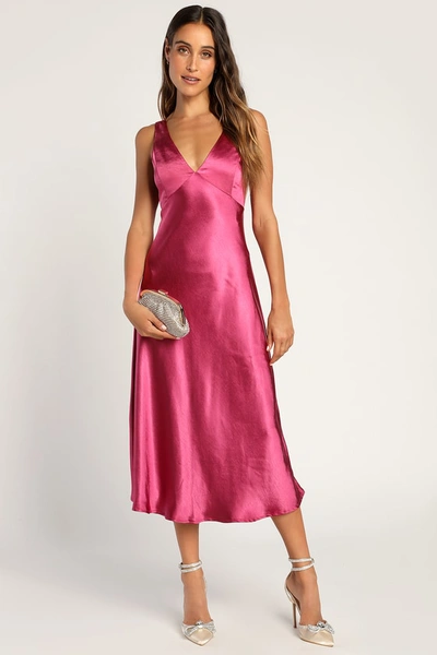Lulus Incredible Love Magenta Satin Cowl Back Midi Slip Dress In Magenta