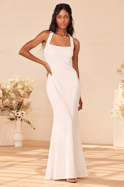 Lulus Pure Romance White Square Neck Mermaid Maxi Dress