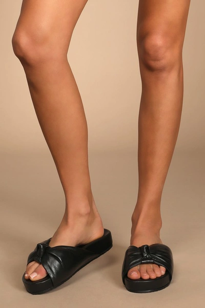 Shop Seychelles Set The Tone Black Leather Knotted Flatform Slide Sandals