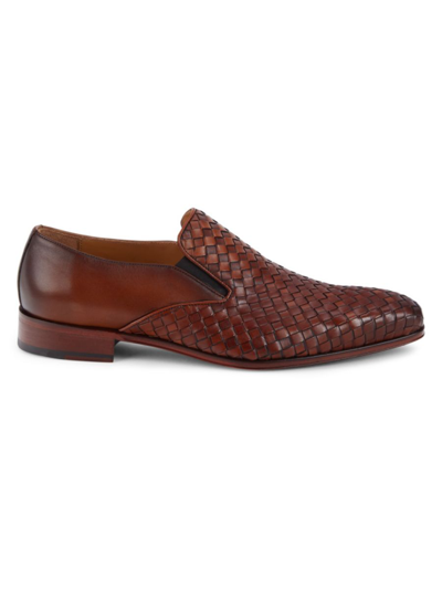 Shop Massimo Matteo Men's Woven Leather Loafers In Brown